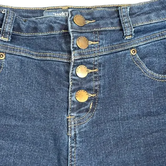 ModCloth Dark Wash High Waist Cuffed Jean Shorts Button Fly Denim Retro Pinup - Picture 4 of 9